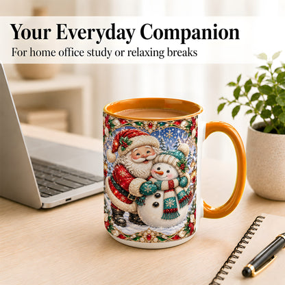 #pl[15oz|Orange] Santa Snowman Coffee Mug, Christmas Village Mug, Ceramic Cup
