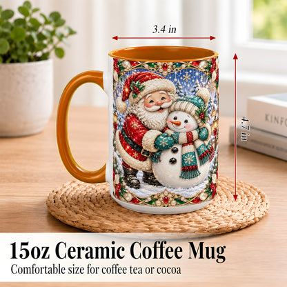 #pl[15oz|Orange] Santa Snowman Coffee Mug, Christmas Village Mug, Ceramic Cup