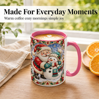#pl[15oz|Pink] Santa Snowman Coffee Mug, Christmas Village Mug, Ceramic Cup