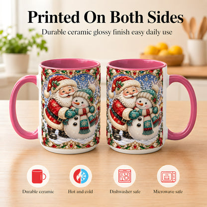 #pl[15oz|Pink] Santa Snowman Coffee Mug, Christmas Village Mug, Ceramic Cup