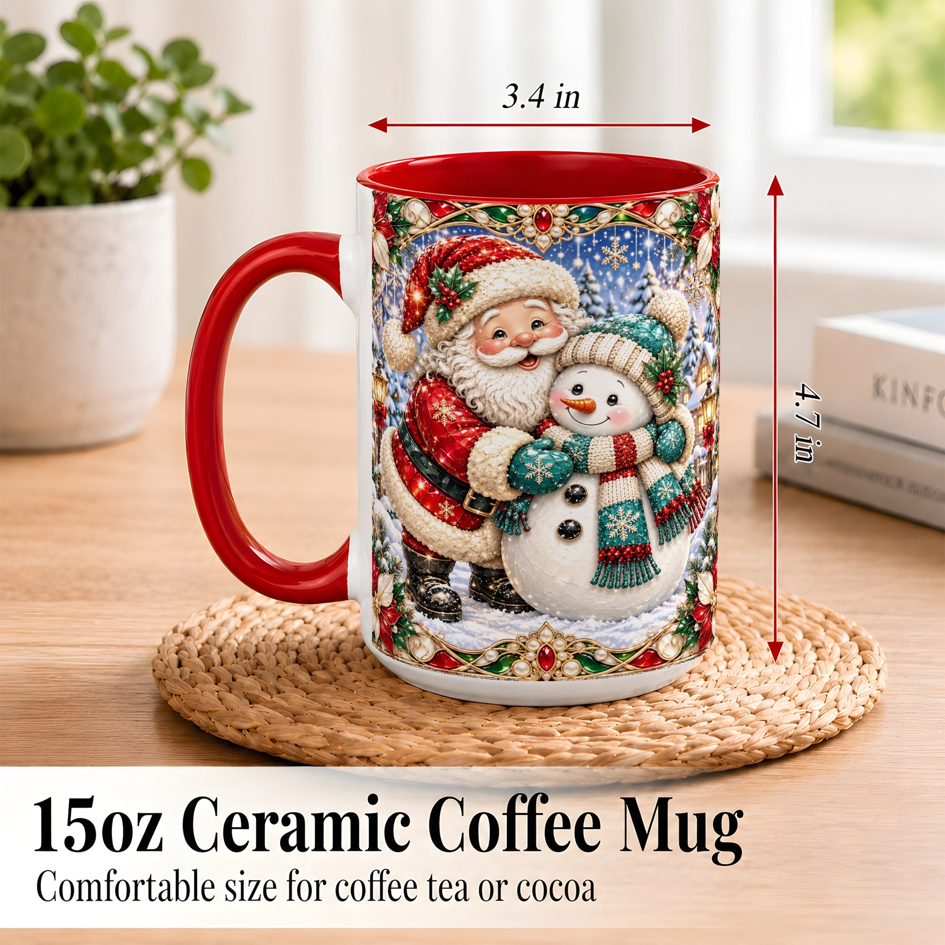 #pl[15oz|Red] Santa Snowman Coffee Mug, Christmas Village Mug, Ceramic Cup