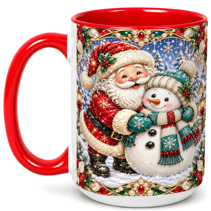 #pl[15oz|Red] Santa Snowman Coffee Mug, Christmas Village Mug, Ceramic Cup