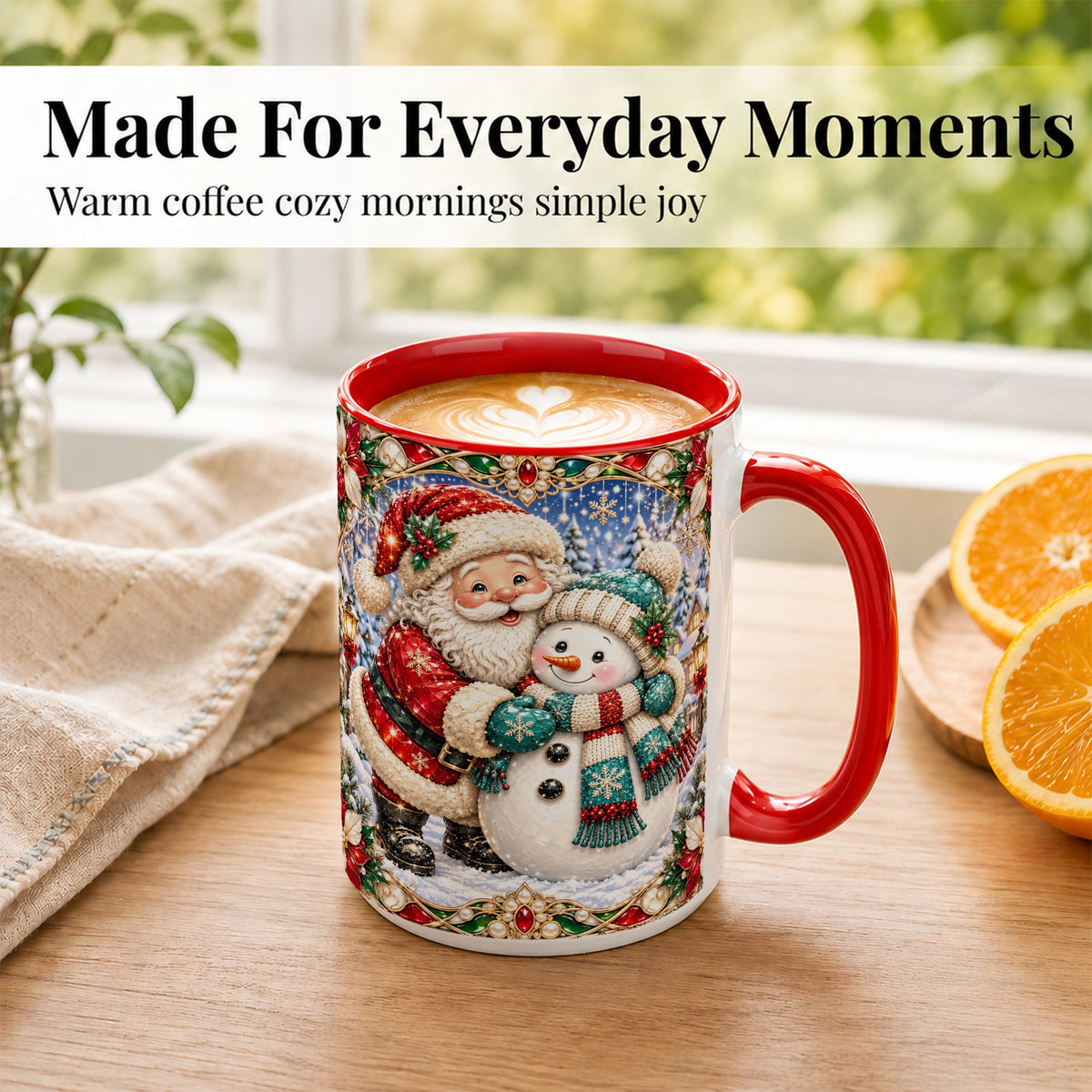 #pl[15oz|Red] Santa Snowman Coffee Mug, Christmas Village Mug, Ceramic Cup
