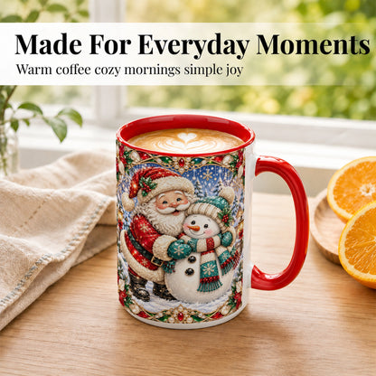 #pl[15oz|Red] Santa Snowman Coffee Mug, Christmas Village Mug, Ceramic Cup