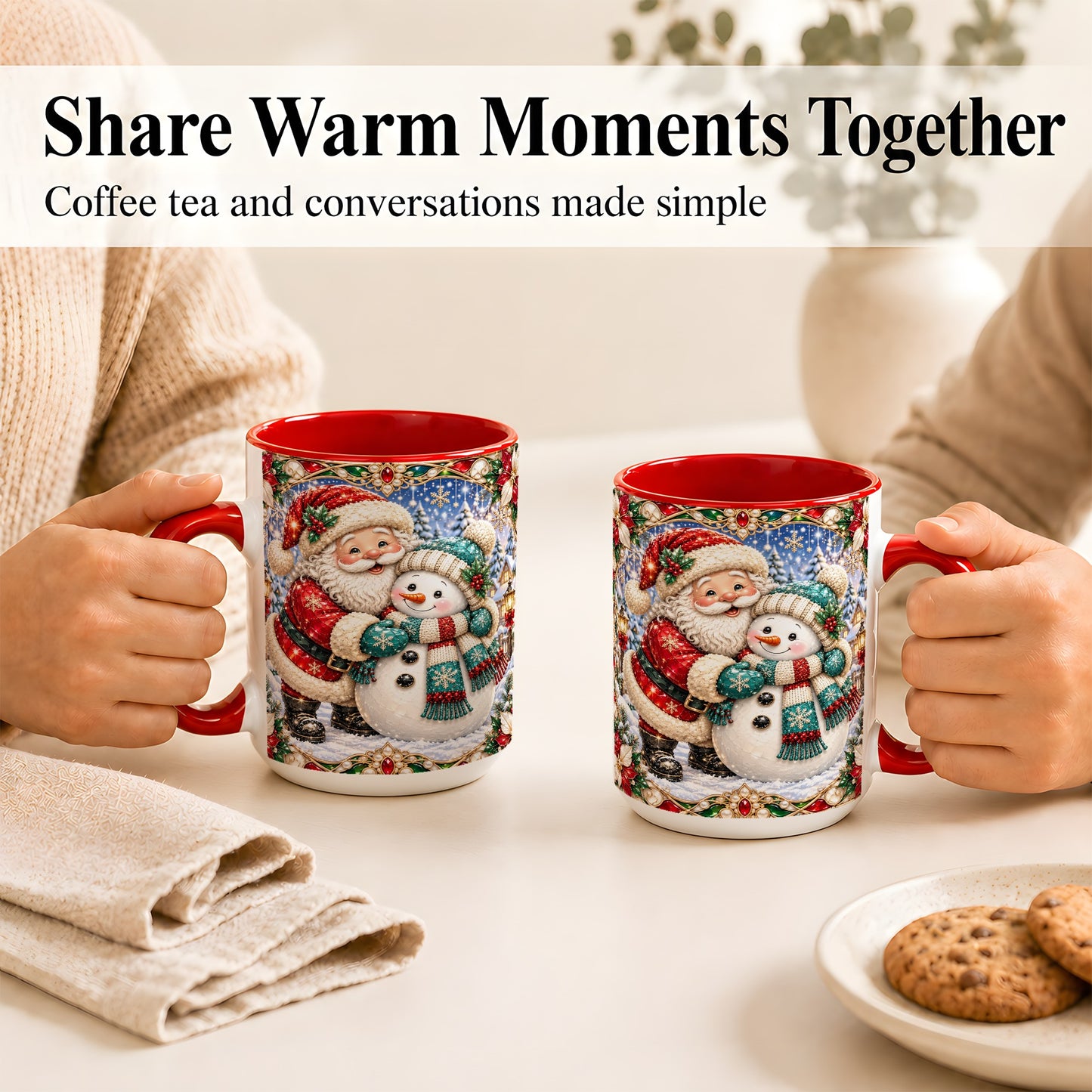 #pl[15oz|Red] Santa Snowman Coffee Mug, Christmas Village Mug, Ceramic Cup
