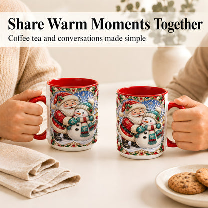 #pl[15oz|Red] Santa Snowman Coffee Mug, Christmas Village Mug, Ceramic Cup