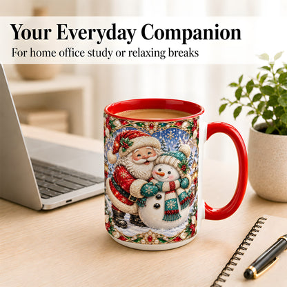 #pl[15oz|Red] Santa Snowman Coffee Mug, Christmas Village Mug, Ceramic Cup