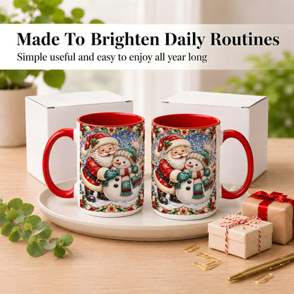 #pl[15oz|Red] Santa Snowman Coffee Mug, Christmas Village Mug, Ceramic Cup