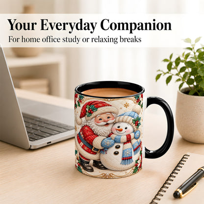 #pl[11oz|Black] Santa Snowman Christmas Coffee Mug, Holiday Mug, Ceramic Cup