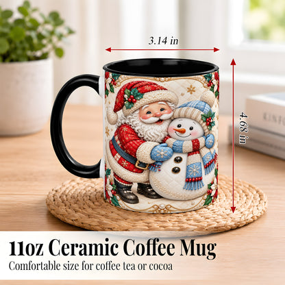 #pl[11oz|Black] Santa Snowman Christmas Coffee Mug, Holiday Mug, Ceramic Cup