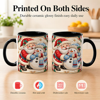 #pl[11oz|Black] Santa Snowman Christmas Coffee Mug, Holiday Mug, Ceramic Cup