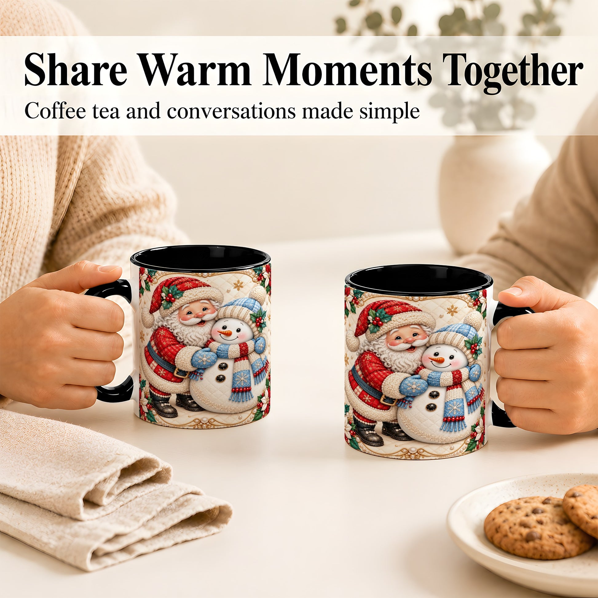 #pl[11oz|Black] Santa Snowman Christmas Coffee Mug, Holiday Mug, Ceramic Cup