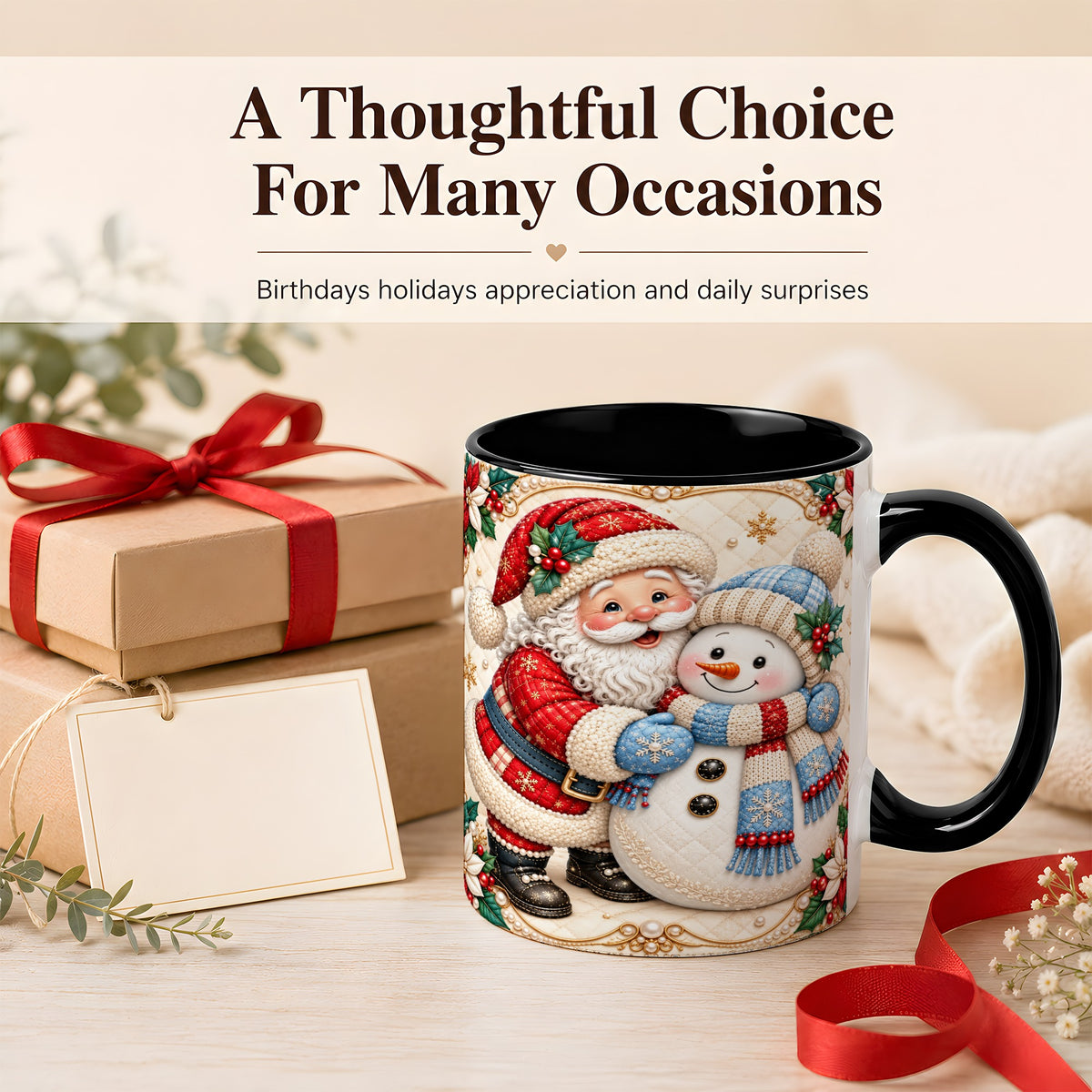 #pl[11oz|Black] Santa Snowman Christmas Coffee Mug, Holiday Mug, Ceramic Cup