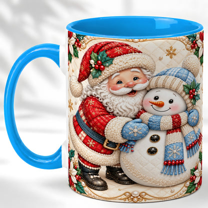 #pl[11oz|Blue] Santa Snowman Christmas Coffee Mug, Holiday Mug, Ceramic Cup