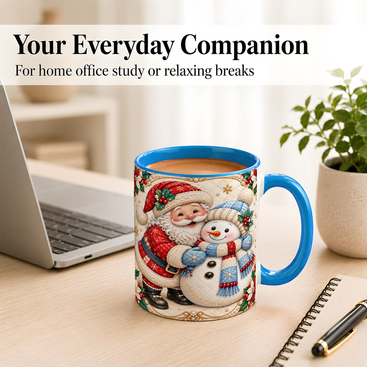 #pl[11oz|Blue] Santa Snowman Christmas Coffee Mug, Holiday Mug, Ceramic Cup