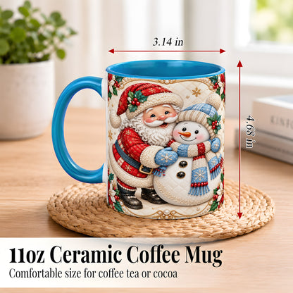 #pl[11oz|Blue] Santa Snowman Christmas Coffee Mug, Holiday Mug, Ceramic Cup