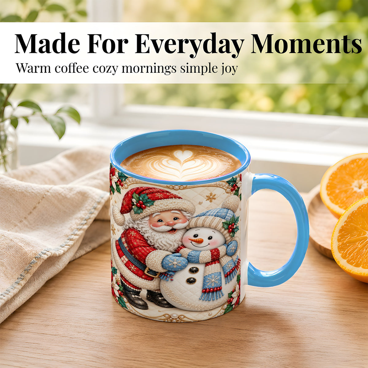 #pl[11oz|Blue] Santa Snowman Christmas Coffee Mug, Holiday Mug, Ceramic Cup