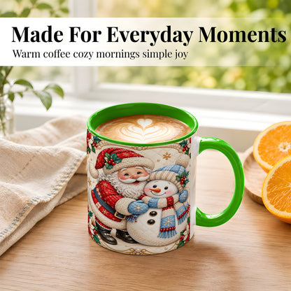 #pl[11oz|Green] Santa Snowman Christmas Coffee Mug, Holiday Mug, Ceramic Cup