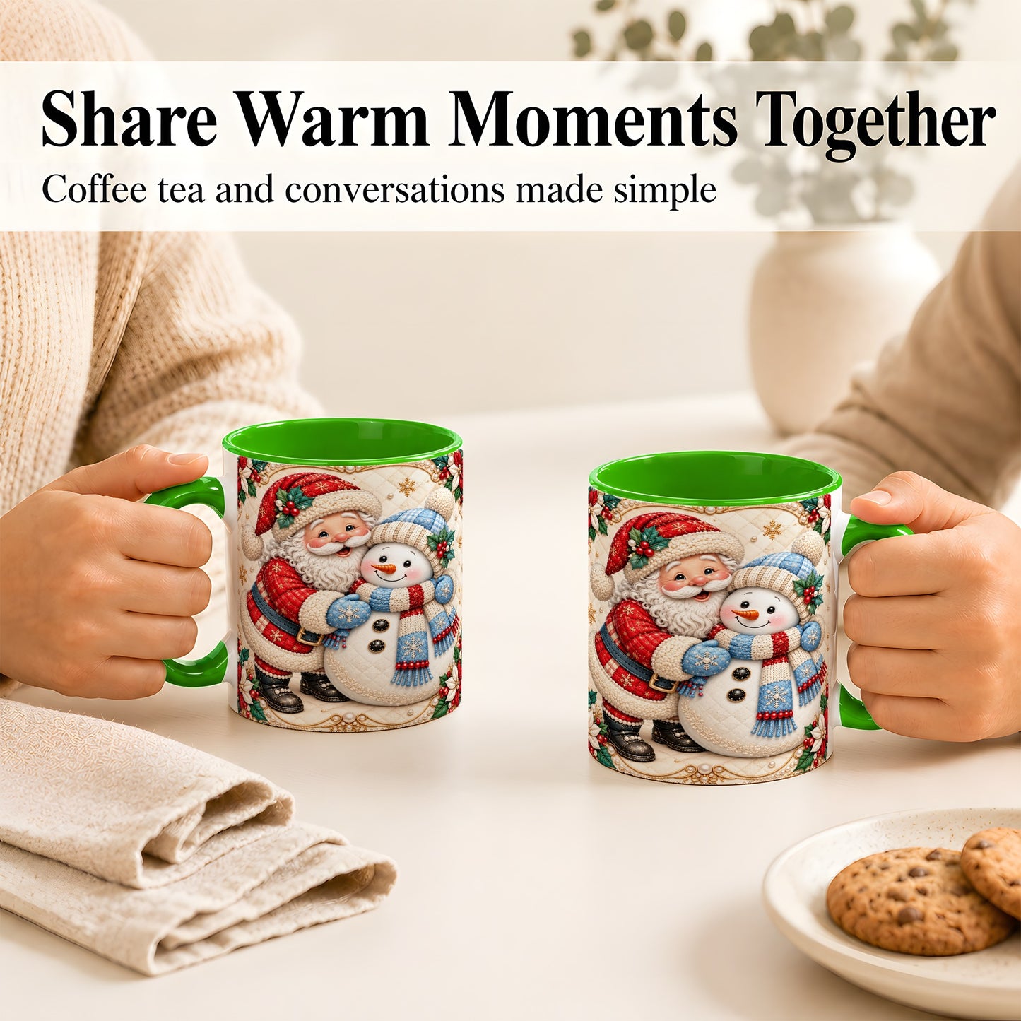 #pl[11oz|Green] Santa Snowman Christmas Coffee Mug, Holiday Mug, Ceramic Cup