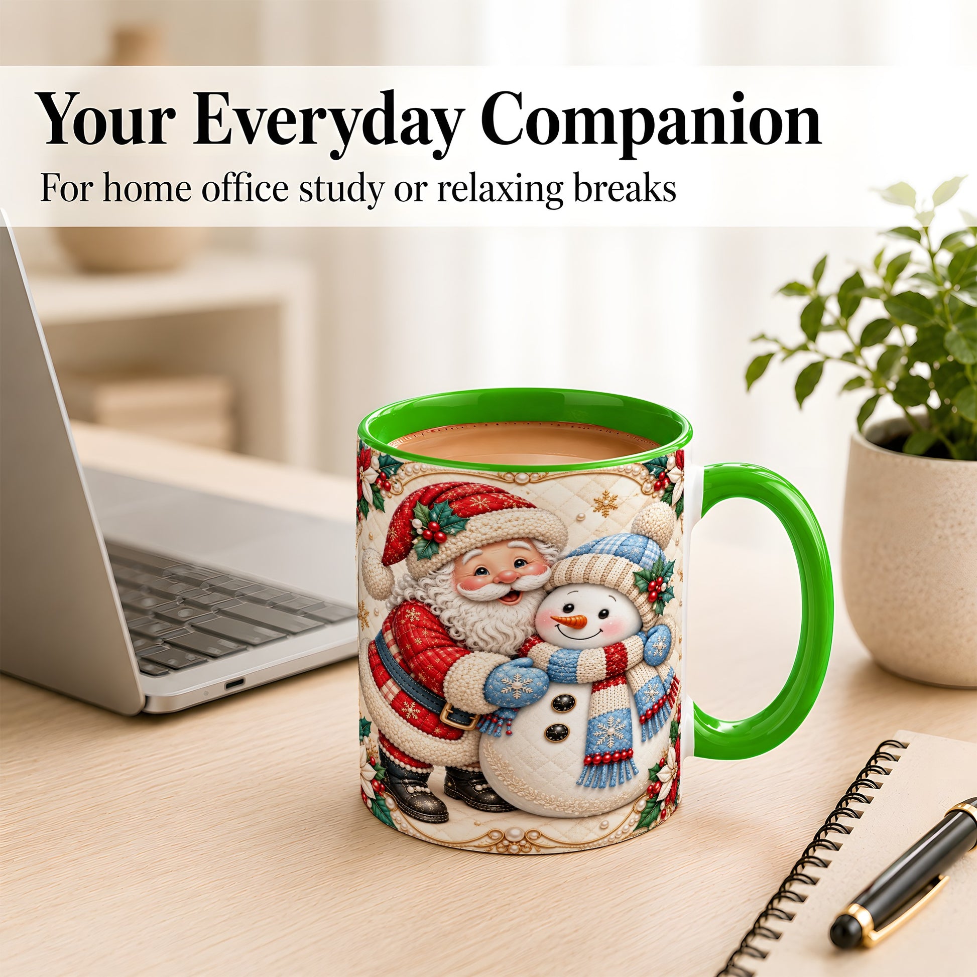 #pl[11oz|Green] Santa Snowman Christmas Coffee Mug, Holiday Mug, Ceramic Cup