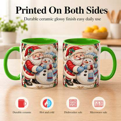 #pl[11oz|Green] Santa Snowman Christmas Coffee Mug, Holiday Mug, Ceramic Cup