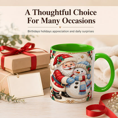 #pl[11oz|Green] Santa Snowman Christmas Coffee Mug, Holiday Mug, Ceramic Cup