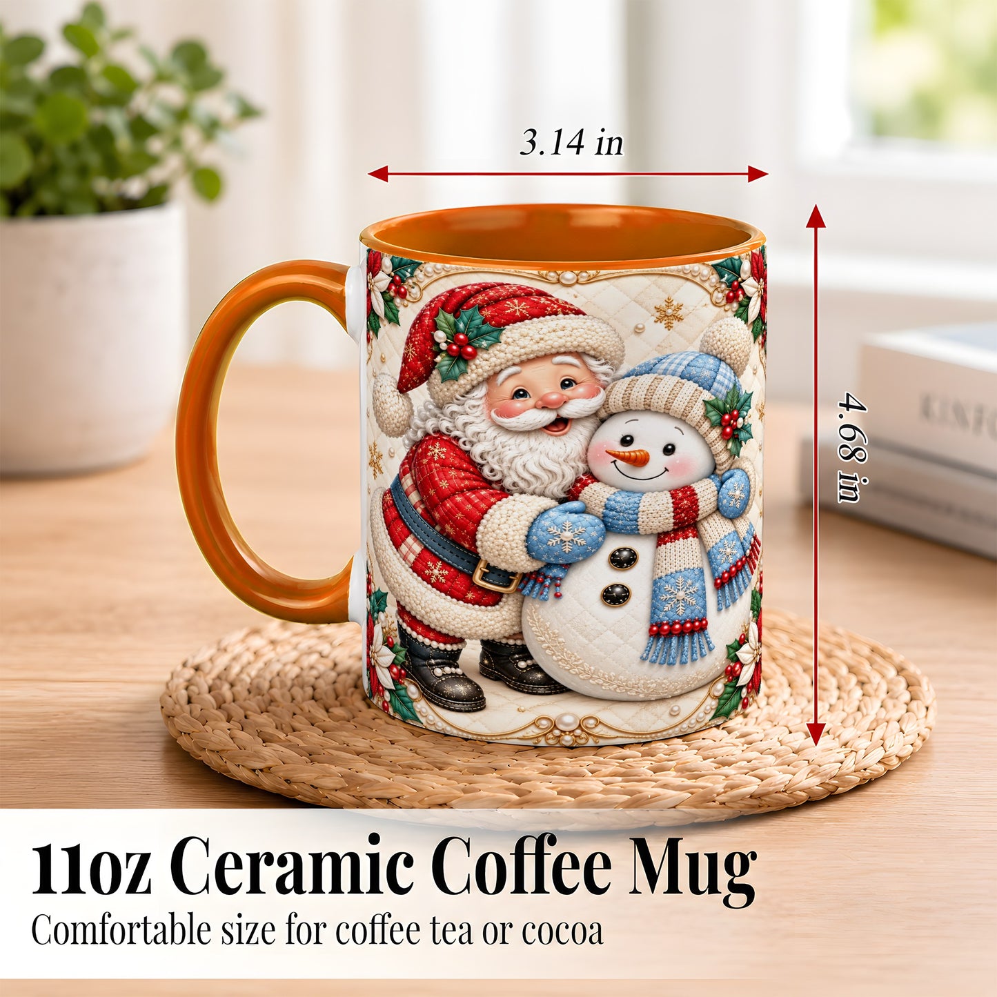 #pl[11oz|Orange] Santa Snowman Christmas Coffee Mug, Holiday Mug, Ceramic Cup