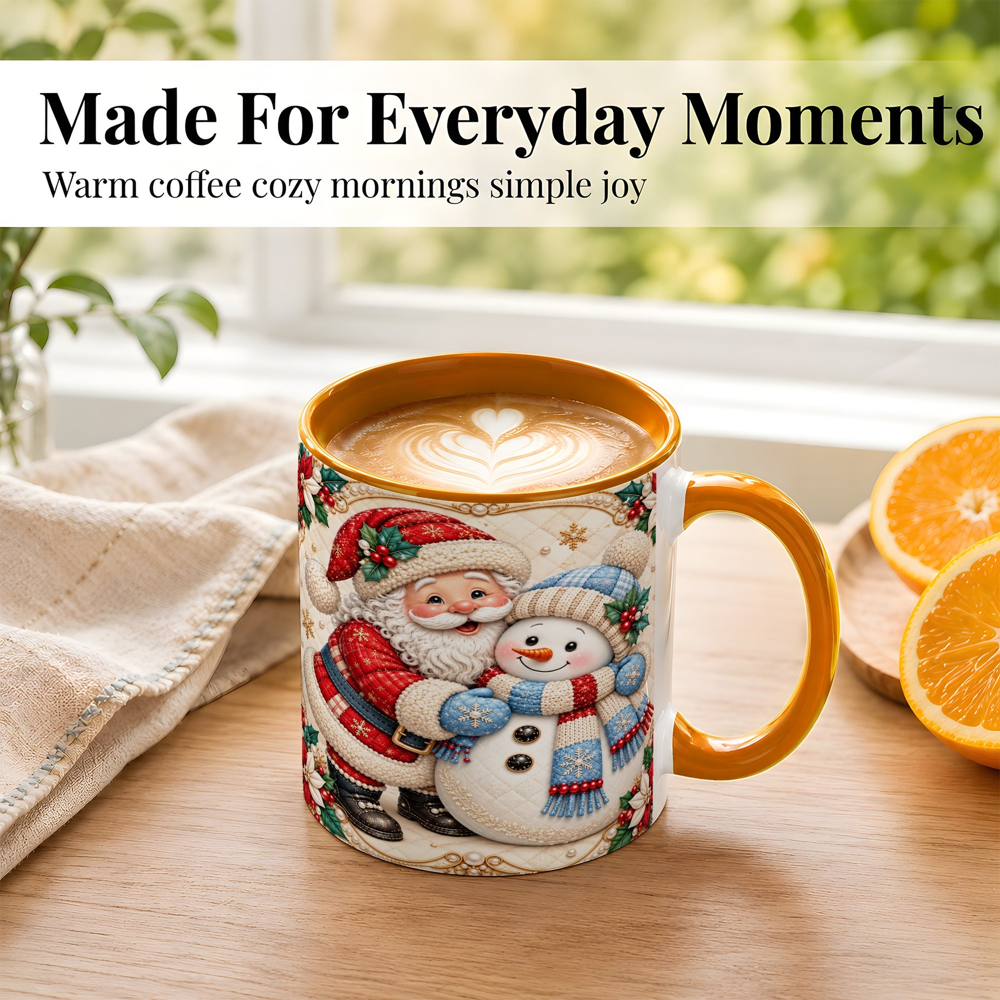 #pl[11oz|Orange] Santa Snowman Christmas Coffee Mug, Holiday Mug, Ceramic Cup