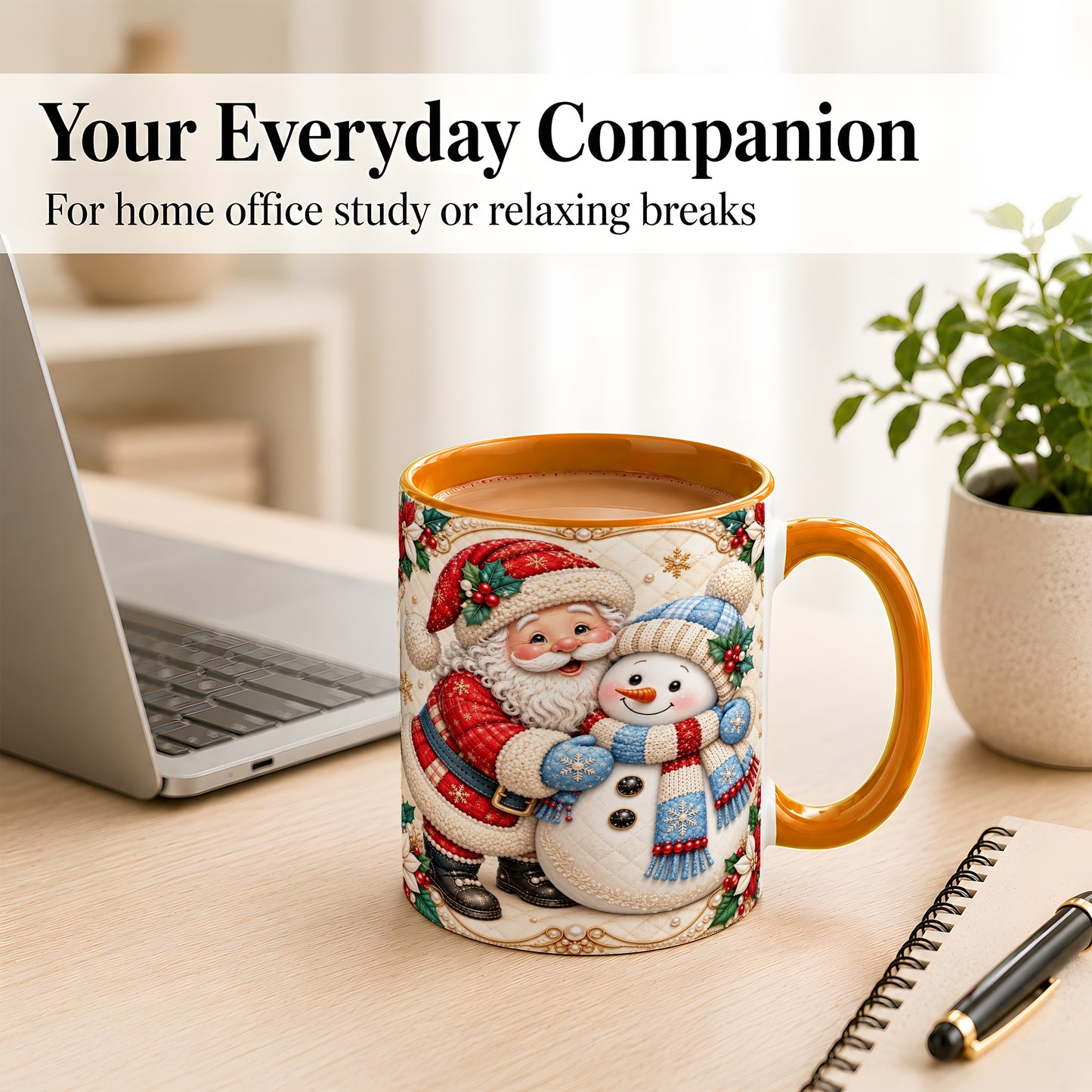 #pl[11oz|Orange] Santa Snowman Christmas Coffee Mug, Holiday Mug, Ceramic Cup