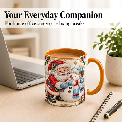#pl[11oz|Orange] Santa Snowman Christmas Coffee Mug, Holiday Mug, Ceramic Cup