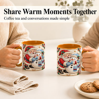 #pl[11oz|Orange] Santa Snowman Christmas Coffee Mug, Holiday Mug, Ceramic Cup