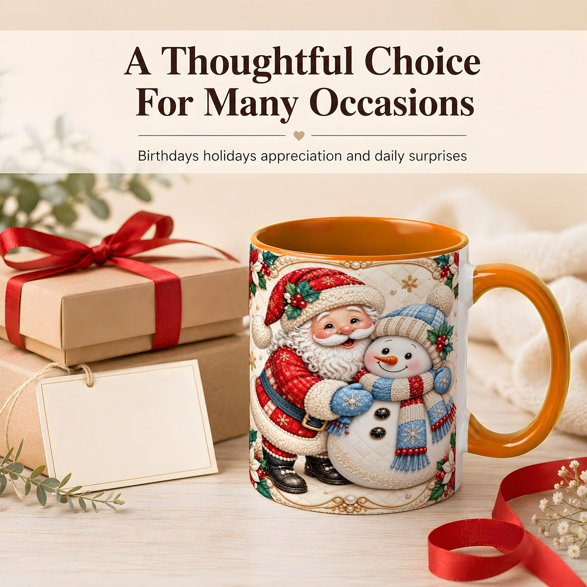 #pl[11oz|Orange] Santa Snowman Christmas Coffee Mug, Holiday Mug, Ceramic Cup
