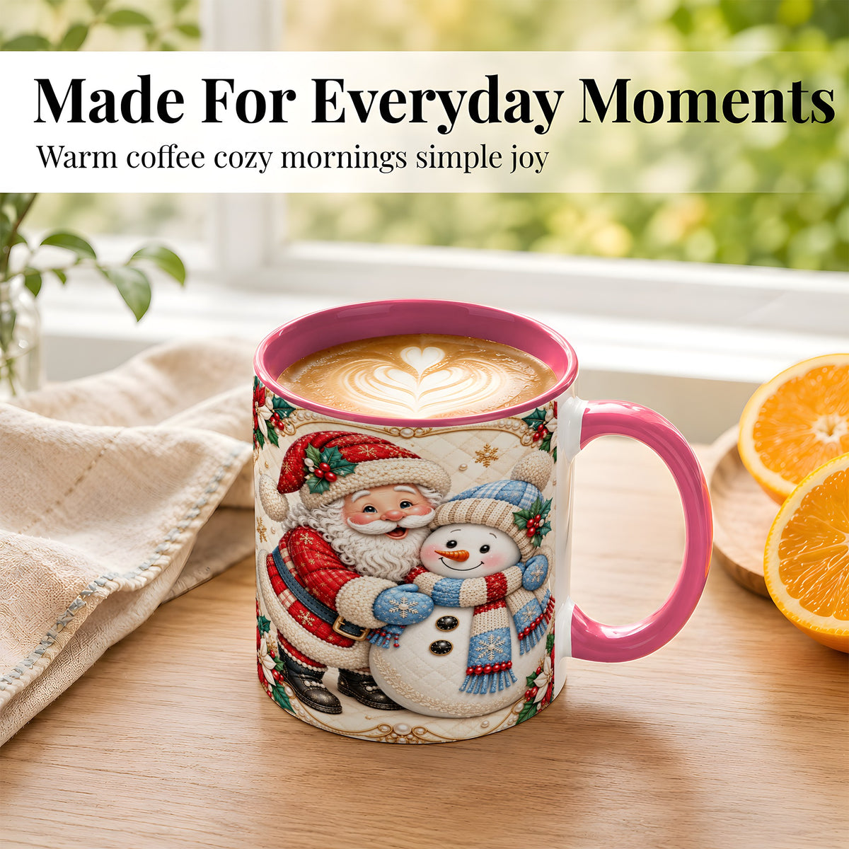 #pl[11oz|Pink] Santa Snowman Christmas Coffee Mug, Holiday Mug, Ceramic Cup
