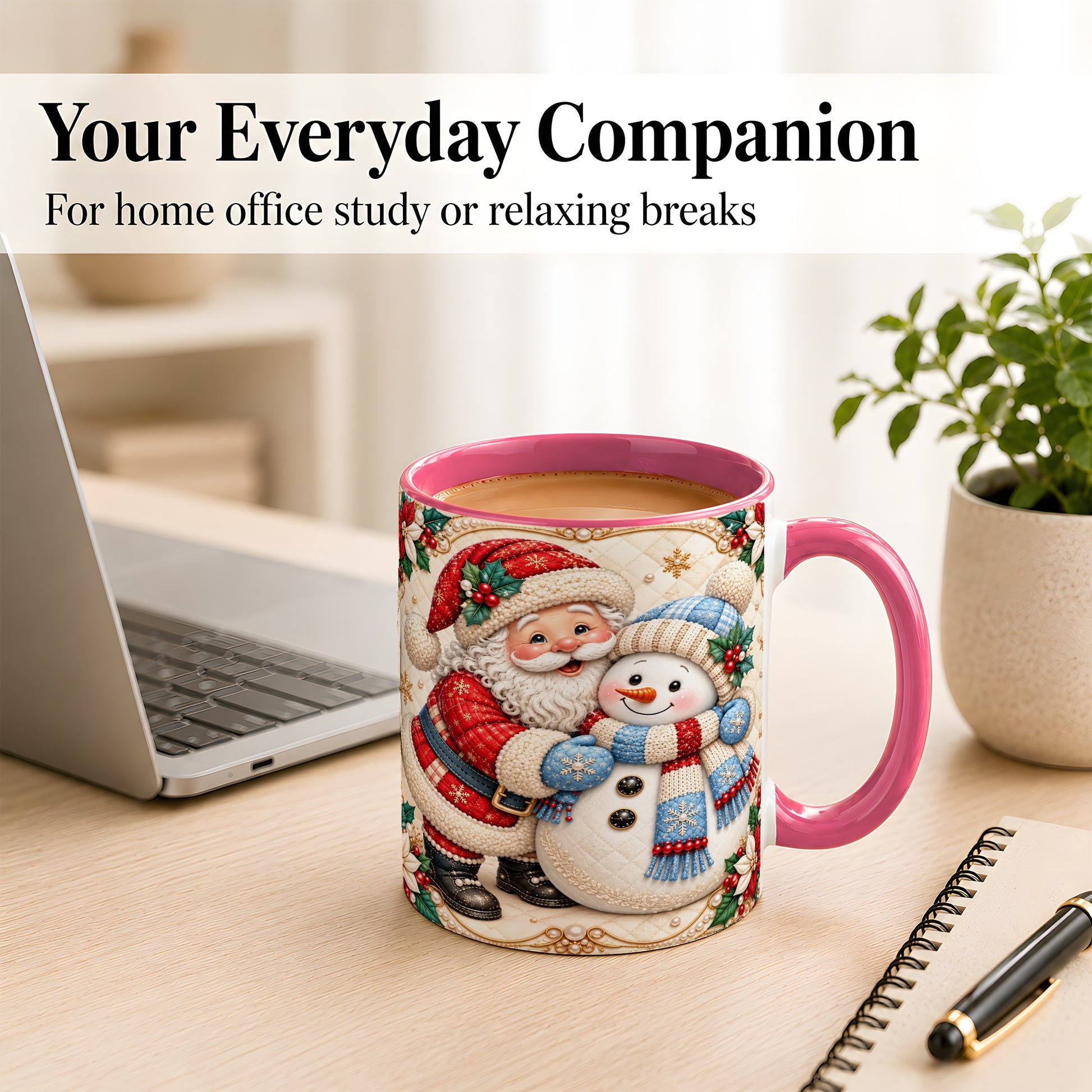 #pl[11oz|Pink] Santa Snowman Christmas Coffee Mug, Holiday Mug, Ceramic Cup