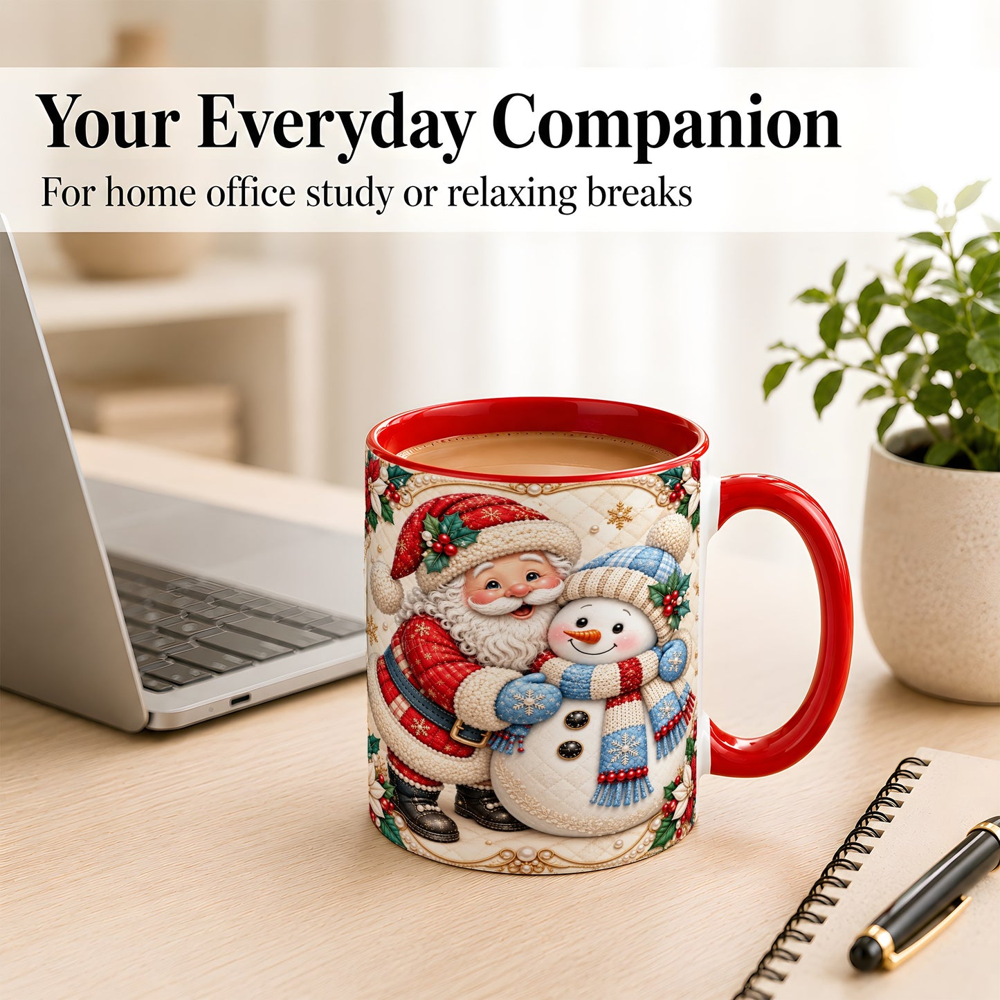#pl[11oz|Red] Santa Snowman Christmas Coffee Mug, Holiday Mug, Ceramic Cup