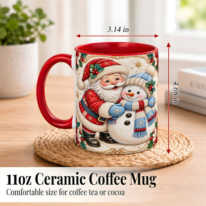 #pl[11oz|Red] Santa Snowman Christmas Coffee Mug, Holiday Mug, Ceramic Cup