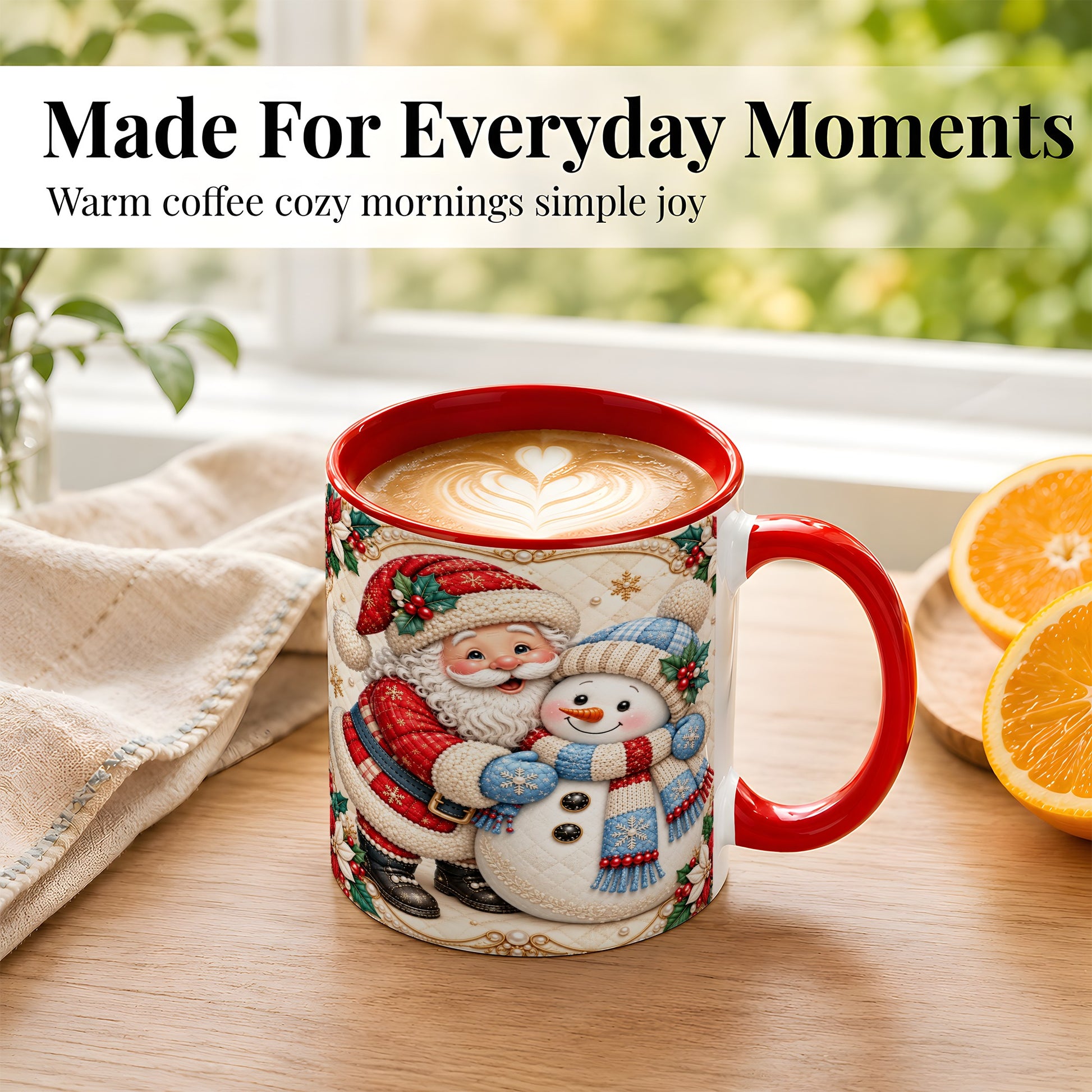 #pl[11oz|Red] Santa Snowman Christmas Coffee Mug, Holiday Mug, Ceramic Cup