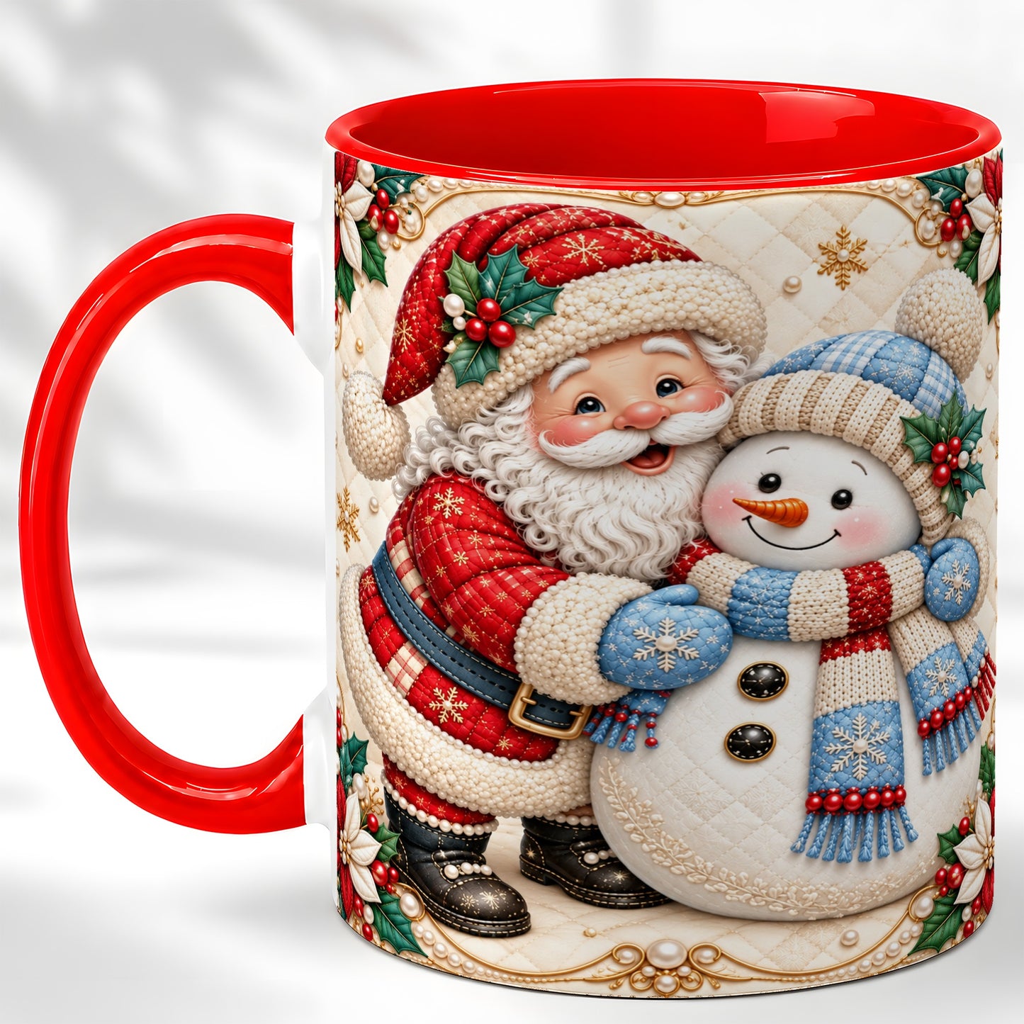 Santa Snowman Christmas Coffee Mug, Holiday Mug, Ceramic Cup