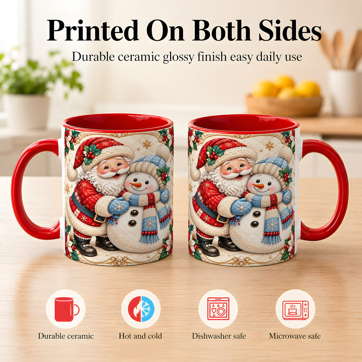 #pl[11oz|Red] Santa Snowman Christmas Coffee Mug, Holiday Mug, Ceramic Cup