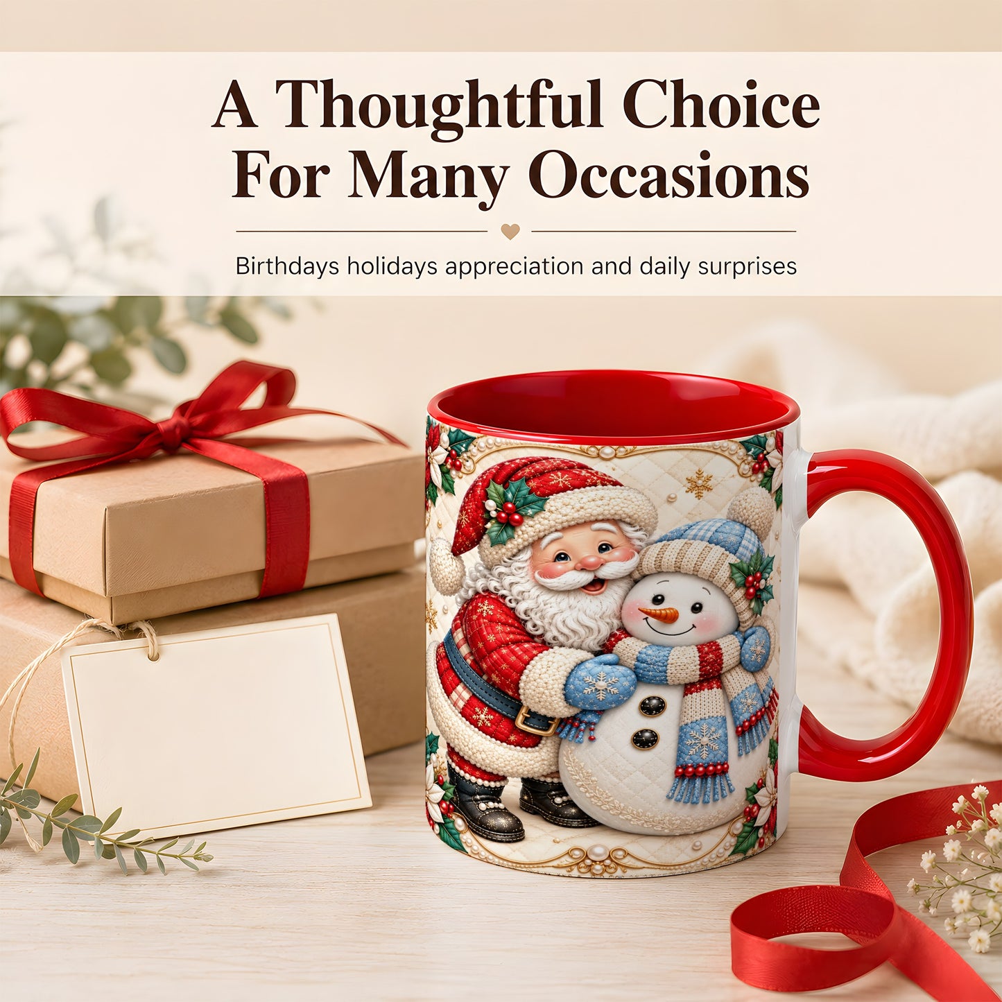 #pl[11oz|Red] Santa Snowman Christmas Coffee Mug, Holiday Mug, Ceramic Cup