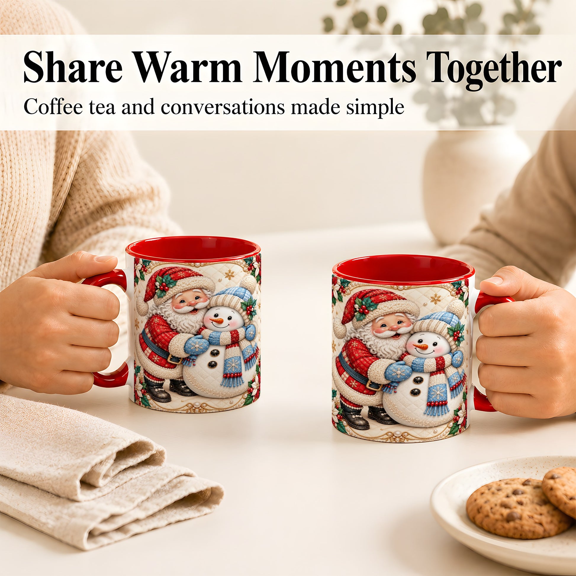 #pl[11oz|Red] Santa Snowman Christmas Coffee Mug, Holiday Mug, Ceramic Cup