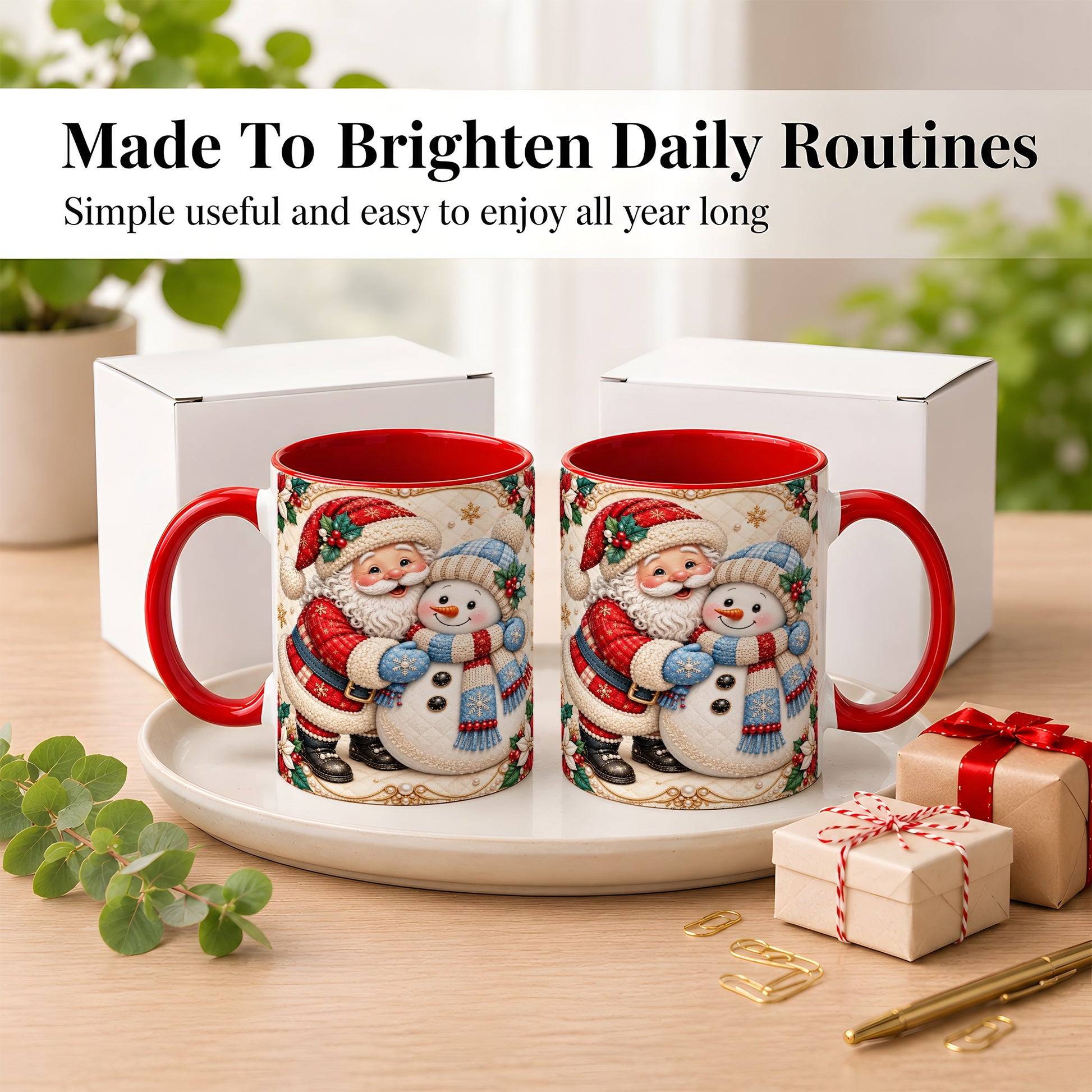 #pl[11oz|Red] Santa Snowman Christmas Coffee Mug, Holiday Mug, Ceramic Cup