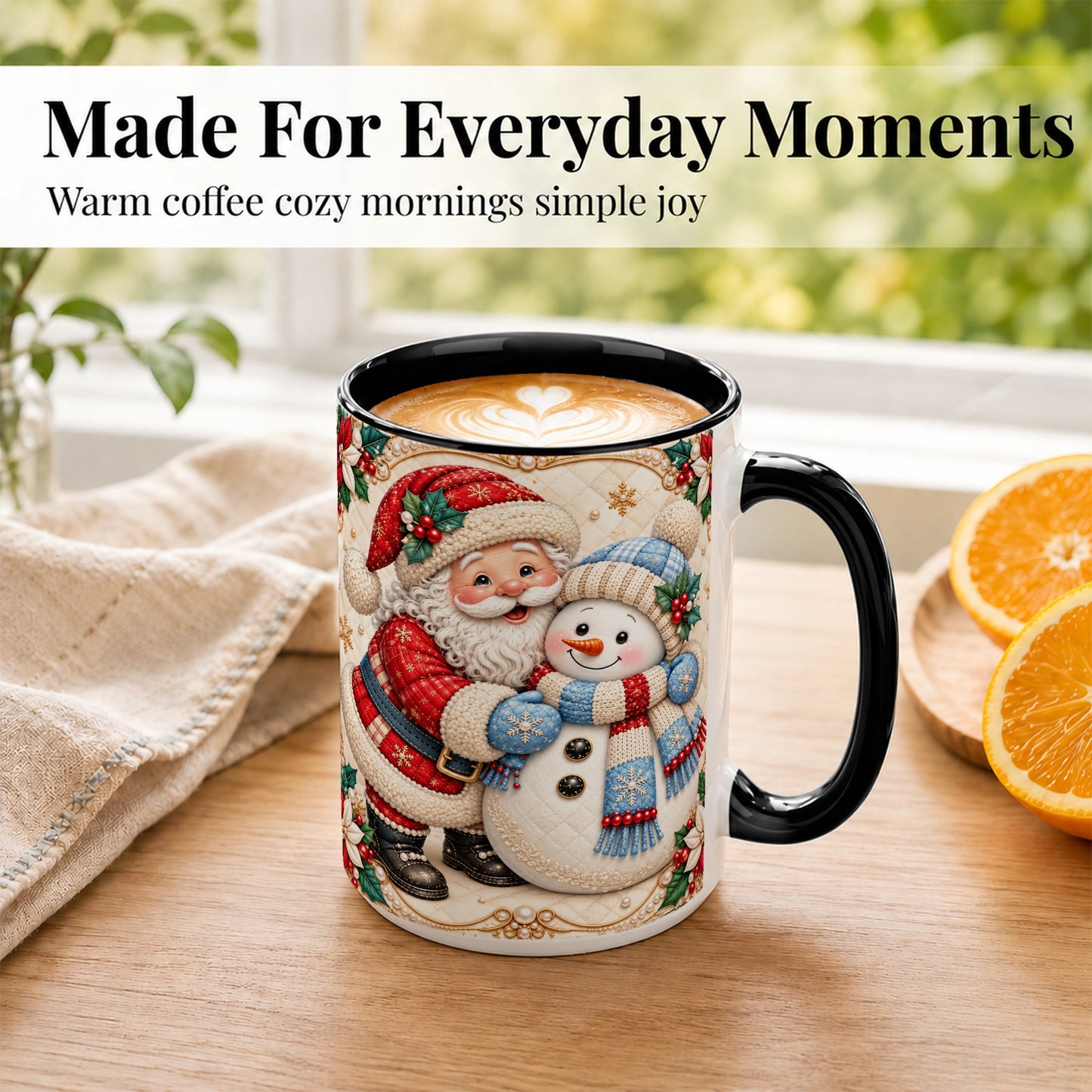 #pl[15oz|Black] Santa Snowman Christmas Coffee Mug, Holiday Mug, Ceramic Cup