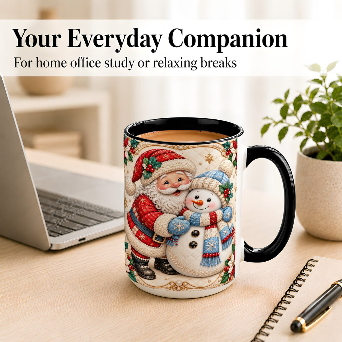 #pl[15oz|Black] Santa Snowman Christmas Coffee Mug, Holiday Mug, Ceramic Cup