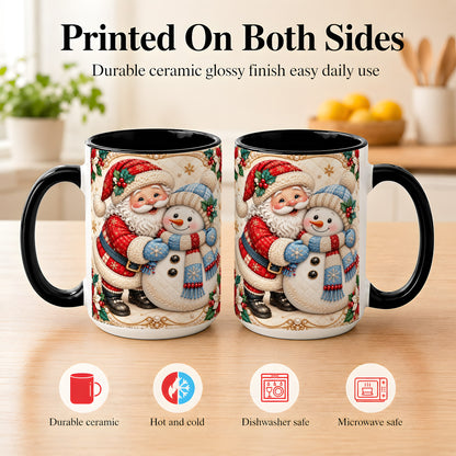 #pl[15oz|Black] Santa Snowman Christmas Coffee Mug, Holiday Mug, Ceramic Cup