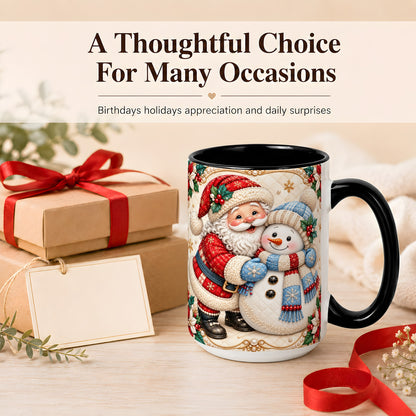 #pl[15oz|Black] Santa Snowman Christmas Coffee Mug, Holiday Mug, Ceramic Cup