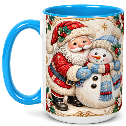 #pl[15oz|Blue] Santa Snowman Christmas Coffee Mug, Holiday Mug, Ceramic Cup