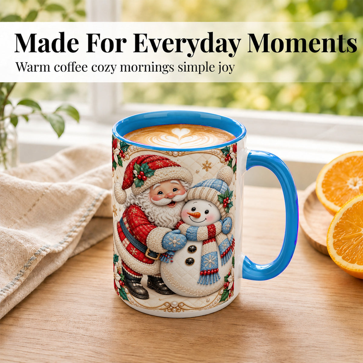 #pl[15oz|Blue] Santa Snowman Christmas Coffee Mug, Holiday Mug, Ceramic Cup