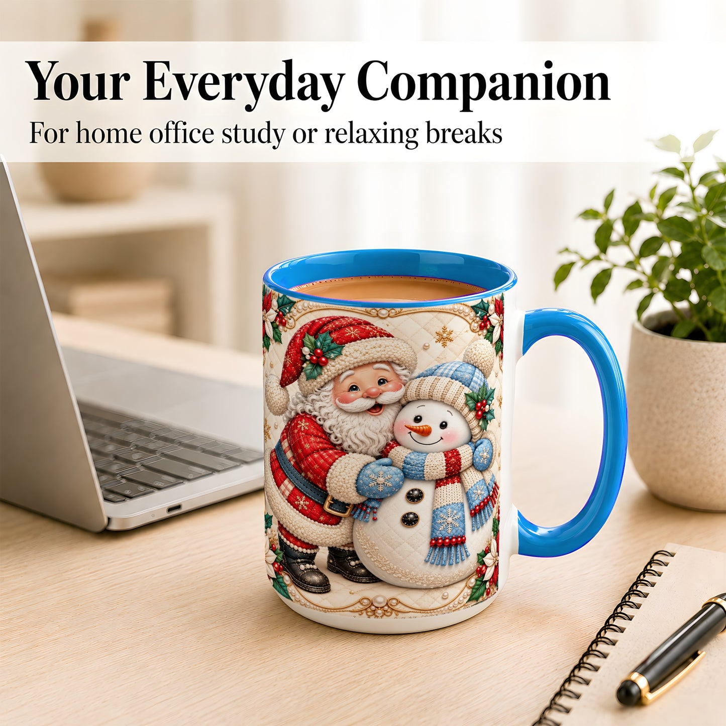 #pl[15oz|Blue] Santa Snowman Christmas Coffee Mug, Holiday Mug, Ceramic Cup