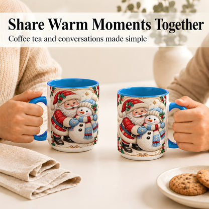 #pl[15oz|Blue] Santa Snowman Christmas Coffee Mug, Holiday Mug, Ceramic Cup